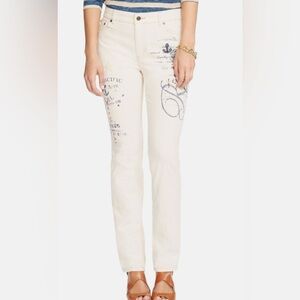LRL By Ralph Lauren Natural Jeans With Nautical Embroidered Print Size 12